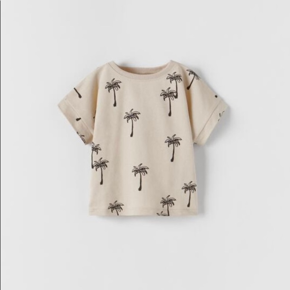 Zara Baby Girl Palm Tree Beige Shorts and Shirt Size 2-3
